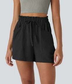 Shorts<HALARA Paper Bag High Waisted Drawstring Pocket Casual Linen-Feel Shorts