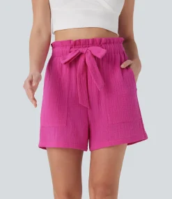 Shorts<HALARA Paper Bag High Waisted Tie Front Casual Cotton Shorts with Pockets
