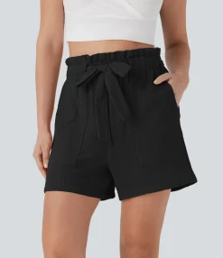 Shorts<HALARA Paper Bag High Waisted Tie Front Casual Cotton Shorts with Pockets