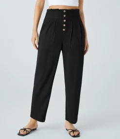 Pants<HALARA Paper Bag Waist Decorative Pocket Linen-Blend Tapered Pants