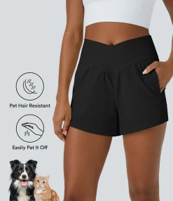 Crossover Shorts|Active Shorts<HALARA Patitoff™ Flow Pet Hair Resistant Crossover Pocket Shorts 4"