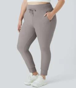 Plus Size<HALARA Patitoff™ Flow Pet Hair Resistant High Waisted Drawstring Pocket Plus Size Plain Full Length Joggers