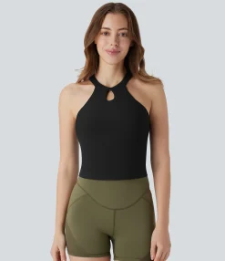 Yoga Tops|Tank Tops & Camis<HALARA Patitoff™ Flow Pet Hair Resistant Halter Cut Out Cropped Yoga Tank Top