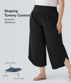 Flowy Pants|Plus Size<HALARA Plus Size Breezeful™ SoCinched High Waisted Tummy Control Hem Quick Dry Pants with Pockets