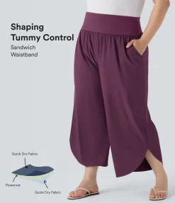 Flowy Pants|Plus Size<HALARA Plus Size Breezeful™ SoCinched High Waisted Tummy Control Hem Quick Dry Pants with Pockets