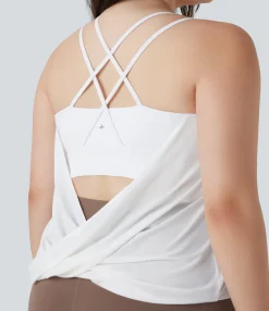 Plus Size<HALARA Plus Size Crisscross Backless Pleated Quick Dry Yoga Cami Top