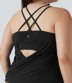 Plus Size<HALARA Plus Size Crisscross Backless Pleated Quick Dry Yoga Cami Top