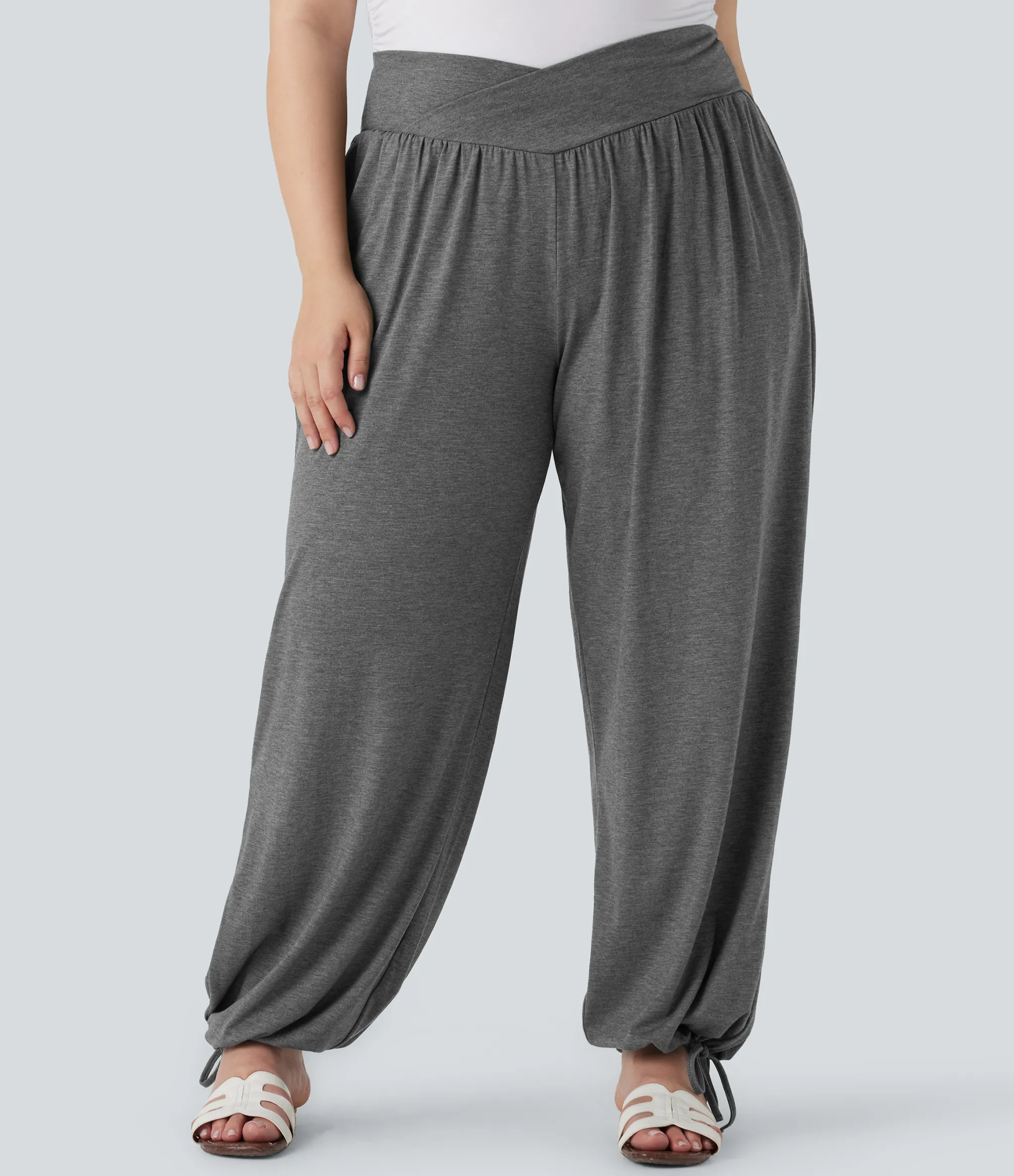 Plus Size<HALARA Plus Size Crossover High Waisted Drawstring Casual Joggers with Pockets