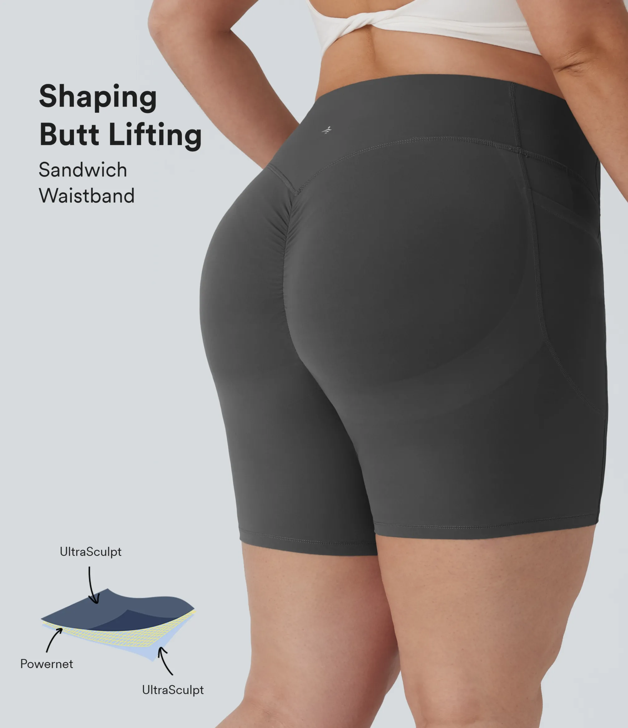 Plus Size<HALARA Plus Size UltraSculpt™ SoCinched High Waisted Scrunch Butt Lifting Tummy Control Shaping Training Biker Shorts 7'' with Pockets