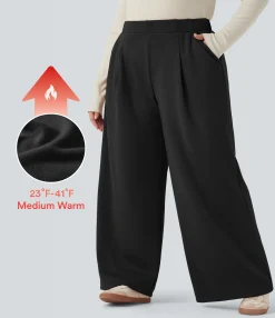 Plus Size<HALARA Plus Size High Waisted Wide Leg Fleece Casual Pants with Pockets