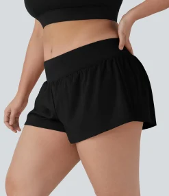 Plus Size<HALARA Plus Size SoftlyZero™ Airy Low Rise Inside Drawstring 2-in-1 Cool Touch Yoga Shorts with Pockets
