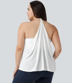 Plus Size<HALARA Plus Size SoftlyZero™ Airy Halter Draped Cool Touch Yoga Sports Top-UPF50+