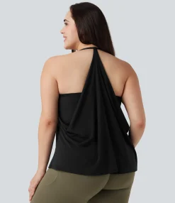 Plus Size<HALARA Plus Size SoftlyZero™ Airy Halter Draped Cool Touch Yoga Sports Top-UPF50+