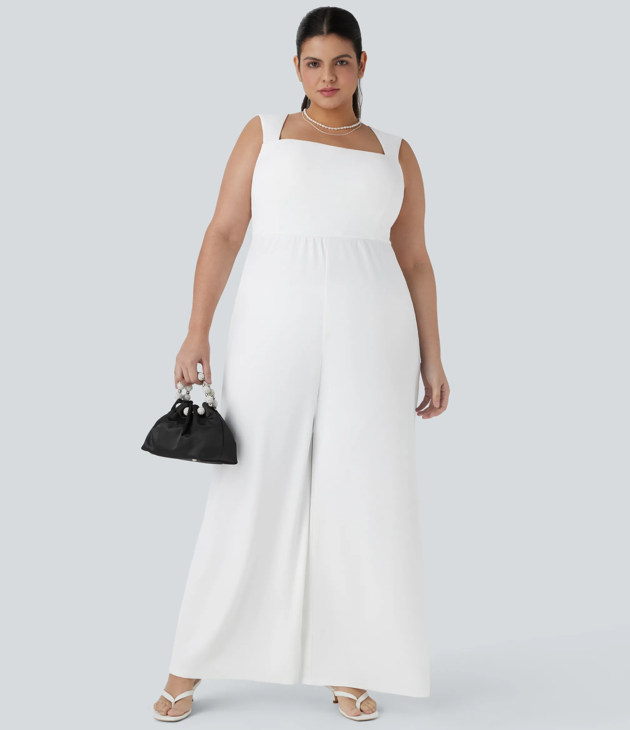 Plus Size<HALARA Plus Size Square Neck Sleeveless Jumpsuit