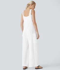 Jumpsuits<HALARA Pocket Casual Cargo Linen-Feel Jumpsuit