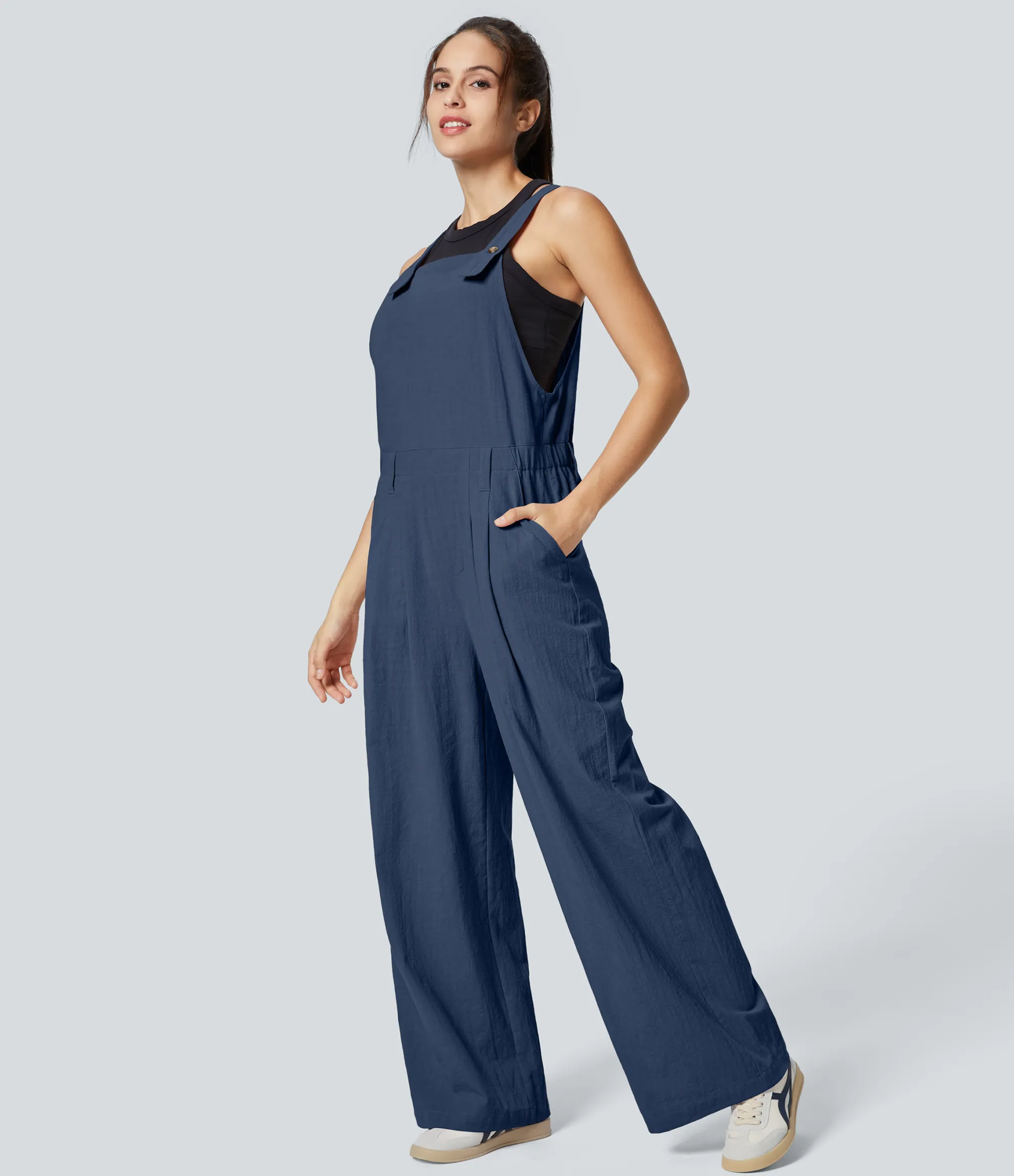 Jumpsuits<HALARA Pocket Casual Linen-Feel Overalls Insignia Blue