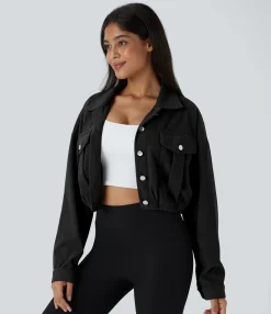 Jackets & Outerwear<HALARA Pocket Cropped Corduroy Casual Jacket