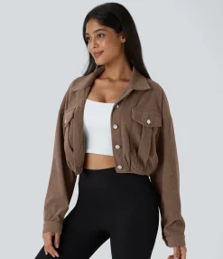 Jackets & Outerwear<HALARA Pocket Cropped Corduroy Casual Jacket