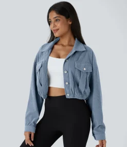 Jackets & Outerwear<HALARA Pocket Cropped Corduroy Casual Jacket