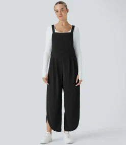 Jumpsuits<HALARA Pocket Curved Hem Waffle Casual Overalls