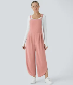 Jumpsuits<HALARA Pocket Curved Hem Waffle Casual Overalls