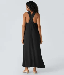 Dresses|Maxi & Midi Dresses<HALARA Pocket Flowy Maxi Linen-Feel Dress