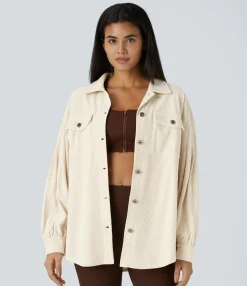Jackets & Outerwear<HALARA Pocket Long sleeve Curved Hem Corduroy Casual Jacket