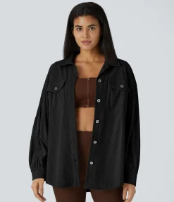 Jackets & Outerwear<HALARA Pocket Long sleeve Curved Hem Corduroy Casual Jacket