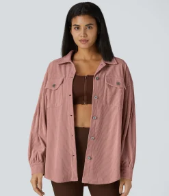 Jackets & Outerwear<HALARA Pocket Long sleeve Curved Hem Corduroy Casual Jacket