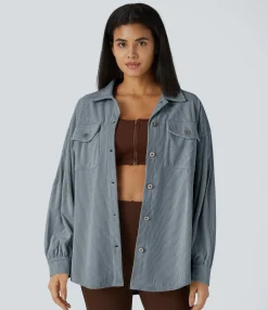 Jackets & Outerwear<HALARA Pocket Long sleeve Curved Hem Corduroy Casual Jacket