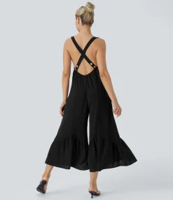 Jumpsuits<HALARA Pocket Ruffle Wide Leg Capri Casual Jumpsuit