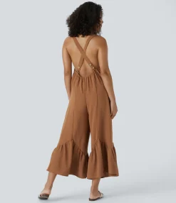 Jumpsuits<HALARA Pocket Ruffle Wide Leg Capri Casual Jumpsuit