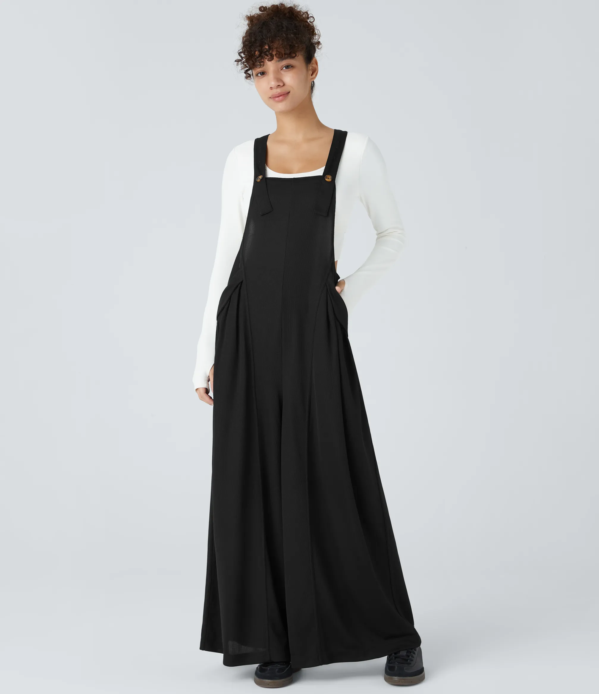 Jumpsuits<HALARA Pocket Wide Leg Waffle Casual Overalls