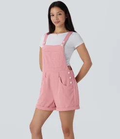 Jumpsuits<HALARA Pockets Rolled Hem Waffle Casual Overalls