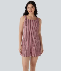 Dresses|Mini Dresses<HALARA Pockets Stripe Micro Mini Pinafore Dress
