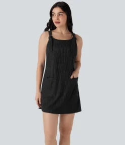 Dresses|Mini Dresses<HALARA Pockets Stripe Micro Mini Pinafore Dress