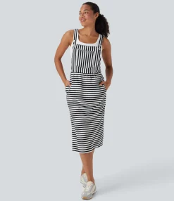 Maxi & Midi Dresses|Dresses<HALARA Pockets Stripe Waffle Casual Pinafore Dress