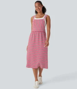 Maxi & Midi Dresses|Dresses<HALARA Pockets Stripe Waffle Casual Pinafore Dress