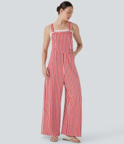 Jumpsuits<HALARA Pockets Stripe Waffle Overalls