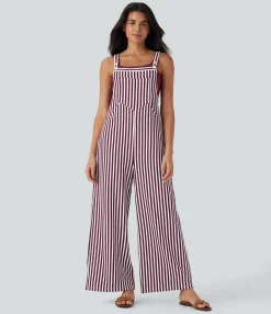 Jumpsuits<HALARA Pockets Stripe Waffle Overalls