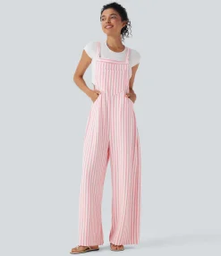 Jumpsuits<HALARA Pockets Stripe Waffle Overalls