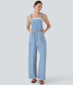 Jumpsuits<HALARA Pockets Stripe Waffle Overalls