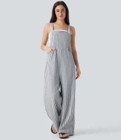 Jumpsuits<HALARA Pockets Stripe Waffle Overalls
