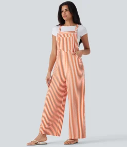 Jumpsuits<HALARA Pockets Stripe Waffle Overalls