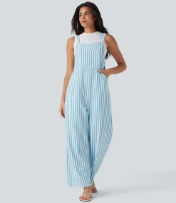 Jumpsuits<HALARA Pockets Stripe Waffle Overalls