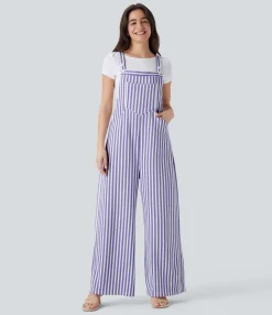 Jumpsuits<HALARA Pockets Stripe Waffle Overalls
