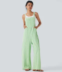 Jumpsuits<HALARA Pockets Stripe Waffle Overalls