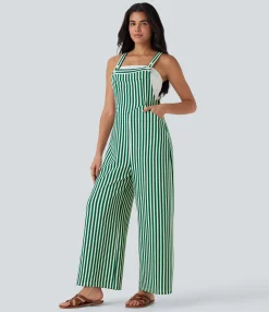 Jumpsuits<HALARA Pockets Stripe Waffle Overalls