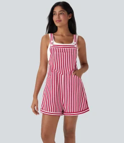 Jumpsuits<HALARA Pockets Stripe Waffle Overalls