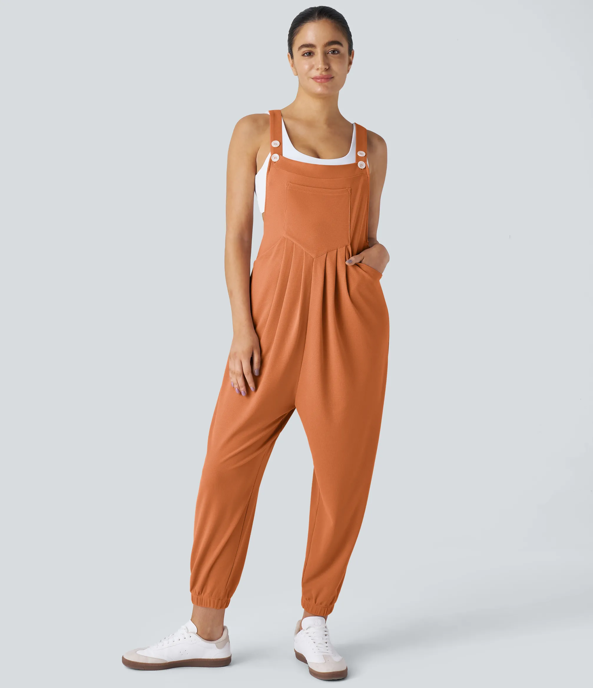 Jumpsuits<HALARA Pockets Waffle Casual Jogger Overalls